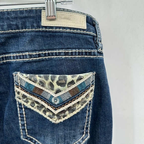 ROCK & ROLL Cowgirl midrise cotton-spandex embellished pocket bootcut jean 32 - Picture 9 of 12